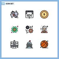 Set of 9 Modern UI Icons Symbols Signs for employee gear finance web settings Editable Vector Design Elements