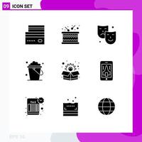 Mobile Interface Solid Glyph Set of 9 Pictograms of marketing floor sound cleaning paint Editable Vector Design Elements