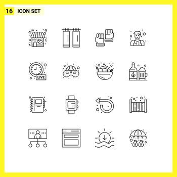 16 esquemas universales establecidos para aplicaciones web y móviles actualización en vivo reloj guantes alarma hombre elementos de diseño vectorial editables vector