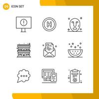 9 Icon Set Line Style Icon Pack Outline Symbols isolated on White Backgound for Responsive Website Designing vector