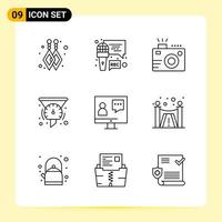 9 iconos creativos para el diseño moderno de sitios web y aplicaciones móviles receptivas 9 símbolos de contorno signos sobre fondo blanco paquete de 9 iconos vector