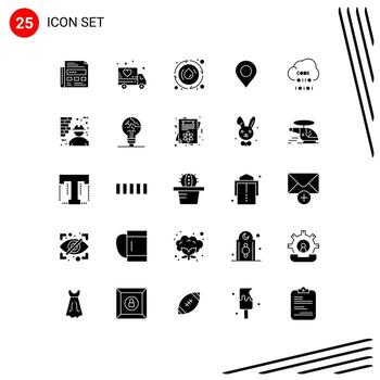 25 concepto de glifo sólido para sitios web móviles y aplicaciones desarrollan elementos de diseño vectorial editables de ubicación mundial de primavera en la nube vector