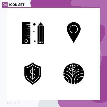 4 Universal Solid Glyphs Set for Web and Mobile Applications coding cashless pencil marker intelligent Editable Vector Design Elements