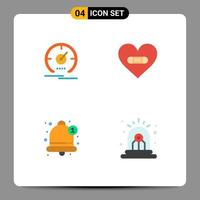 Set of 4 Commercial Flat Icons pack for gauge like speed plaster bell Editable Vector Design Elements