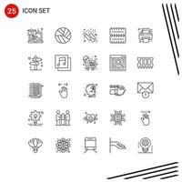 25 iconos creativos signos y símbolos modernos de suministros oficina celebración vehículos noche elementos de diseño vectorial editables vector