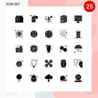 25 Thematic Vector Solid Glyphs and Editable Symbols of aim internet multimedia computer web Editable Vector Design Elements