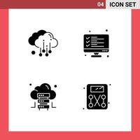 4 concepto de glifo sólido para sitios web móviles y aplicaciones lista de verificación de alojamiento en la nube elementos de diseño vectorial editables de dieta vector