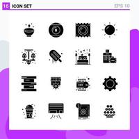 Set of 16 icons in solid style Creative Glyph Symbols for Website Design and Mobile Apps Simple Solid Icon Sign Isolated on White Background 16 Icons vector