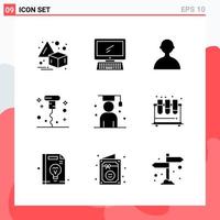 Collection of 9 Vector Icons in solid style Modern Glyph Symbols for Web and Mobile Solid Icon Sign Isolated on White Background 9 Icons