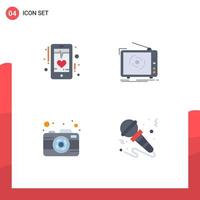 Modern Set of 4 Flat Icons and symbols such as beat set mobile ad photography Editable Vector Design Elements
