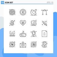 Modern Set of 16 Outlines and symbols such as female day moon tool design Editable Vector Design Elements