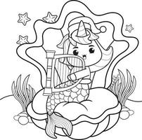 Christmas coloring book with cute unicorn mermaid vector