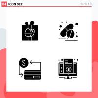 Collection of 4 Vector Icons in solid style Modern Glyph Symbols for Web and Mobile Solid Icon Sign Isolated on White Background 4 Icons