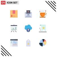 Set of 9 Commercial Flat Colors pack for data presentation media board hot coffee Editable Vector Design Elements