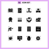 Mobile Interface Solid Glyph Set of 16 Pictograms of beauty license industry bonus stand Editable Vector Design Elements