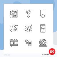 9 Universal Outline Signs Symbols of charity money men dollar medal Editable Vector Design Elements