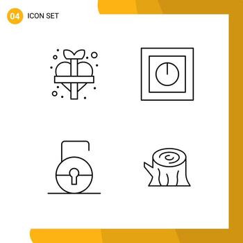 Set of 4 Modern UI Icons Symbols Signs for heart key add products protect Editable Vector Design Elements