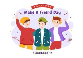 día nacional de hacer un amigo para conocer a alguien y una nueva amistad en dibujos animados planos dibujados a mano ilustración de plantillas vector