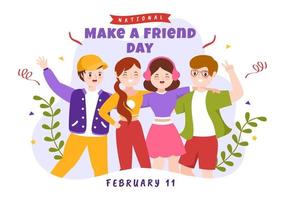 día nacional de hacer un amigo para conocer a alguien y una nueva amistad en dibujos animados planos dibujados a mano ilustración de plantillas vector
