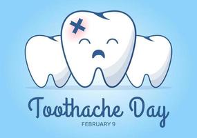 National Toothache Day on February 9 with Teeth for Dental Hygiene so as not to Cause Pain in Flat Cartoon Hand Drawn Templates Illustration vector