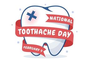 National Toothache Day on February 9 with Teeth for Dental Hygiene so as not to Cause Pain in Flat Cartoon Hand Drawn Templates Illustration vector