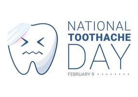 National Toothache Day on February 9 with Teeth for Dental Hygiene so as not to Cause Pain in Flat Cartoon Hand Drawn Templates Illustration vector