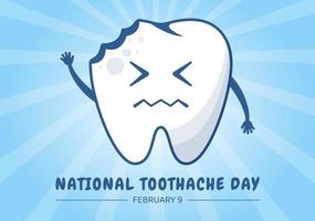 National Toothache Day on February 9 with Teeth for Dental Hygiene so as not to Cause Pain in Flat Cartoon Hand Drawn Templates Illustration vector