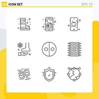 Set of 9 Vector Outlines on Grid for symbols sign education equality spa Editable Vector Design Elements