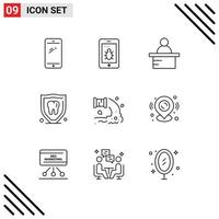 Set of 9 Modern UI Icons Symbols Signs for sewage factory podium tooth protection Editable Vector Design Elements