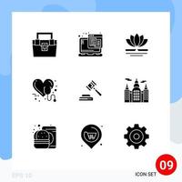 Group of 9 Solid Glyphs Signs and Symbols for heart medical web health chinese Editable Vector Design Elements