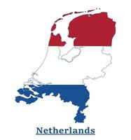 diseño del mapa de la bandera nacional de los Países Bajos, ilustración de la bandera del país de Holanda dentro del mapa vector