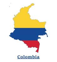 diseño del mapa de la bandera nacional de colombia, ilustración de la bandera del país de colombia dentro del mapa vector