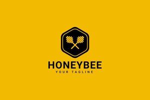 Hexagonal Bee Honey Logo Vector Icon Illustration