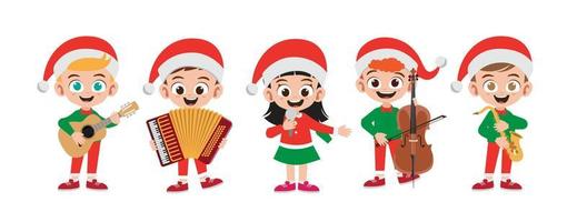 niños felices en traje de navidad cantan ilustración vectorial musical vector