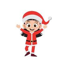 Happy cute little girl wearing red Christmas costume vector illustration