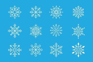 conjunto de copos de nieve diseño de navidad aislado sobre fondo azul ilustración vectorial vector