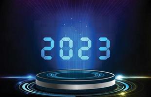 abstract background of blue futuristic 2023 digital number hud display interface vector