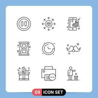 9 Universal Outlines Set for Web and Mobile Applications location compass chart productivity hourglass Editable Vector Design Elements
