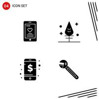 Collection of 4 Vector Icons in solid style Pixle Perfect Glyph Symbols for Web and Mobile Solid Icon Signs on White Background 4 Icons