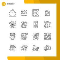 16 Icon Set Line Style Icon Pack Outline Symbols isolated on White Backgound for Responsive Website Designing vector