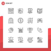 Universal Icon Symbols Group of 16 Modern Outlines of love sign lcd unread heart camping Editable Vector Design Elements