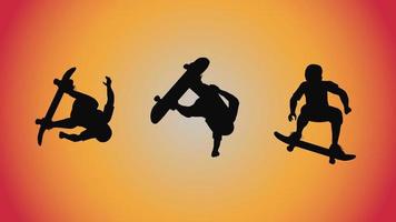 abstract background of silhouette skateboard pose move trick vector