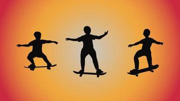 abstract background of silhouette skateboard pose move trick vector