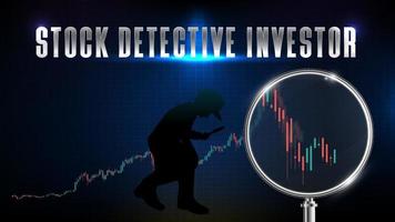 abstract futuristic technology background of Stock Detective Investor with magnifying glass and market graph volume indicator vector
