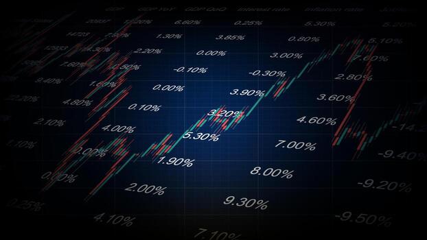 fondo abstracto del gráfico de velas del mercado de valores con tabla de indicadores económicos vector
