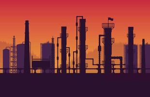 silhouette natural gas pipeline Industrial zone on orange gradient background vector