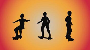 abstract background of silhouette skateboard pose move trick vector