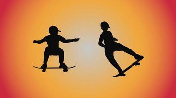 abstract background of silhouette skateboard pose move trick vector