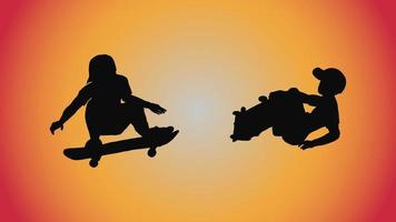 abstract background of silhouette skateboard pose move trick vector