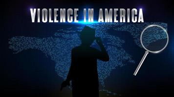 tecnología futurista abstracta fondo azul de silueta detective crímenes violentos y mapa de américa del norte vector